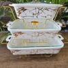 3-Piece White & Gold Ceramic Chaffing Dish Food Warmer Set with Glass Lids